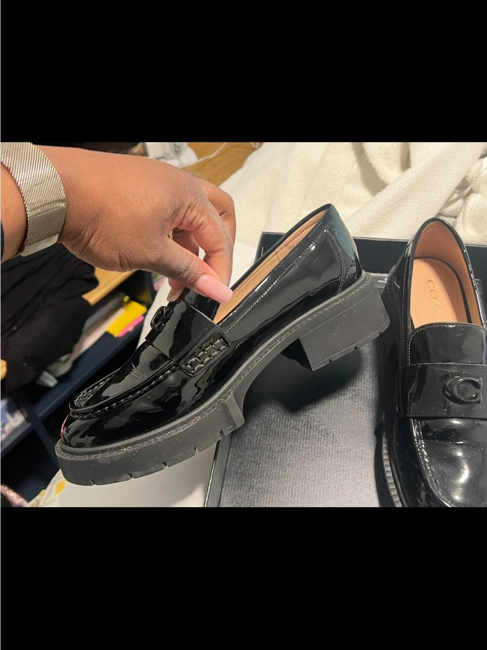 Coach Black Patent Leather Signature Penny Loafers - Picture 4 of 4